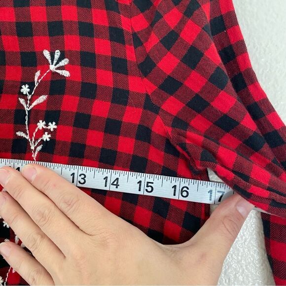 Gap Embroidered red Christmas Plaid button up ruffle shirt Dress girls XL - Picture 9 of 11